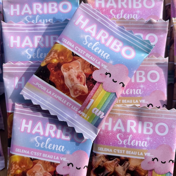 Mini bonbons Haribo 100% personnalisés sur votre thème pour les anniversaires, fêtes, shower de bébé, remerciements et entreprises