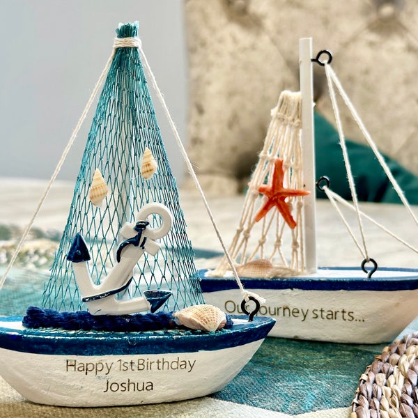 Personalised New Born Baby Gift | 1st Birthday Gift| Blue Miniature Wooden Boat| Kids Birthday| Custom Graduation gift| Christening Gift