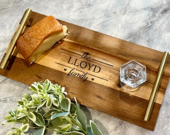 Personalised Wood Serving Tray |Tray with Gold Metal Handles| Custom Display Tray| Housewarming Gifts| Engraved Tray|Gift ideas|Couples gift