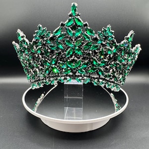 BUNDLE Emerald Crystal Green Quinceanera Crown green tiara with matching emerald green earrings and Necklace
