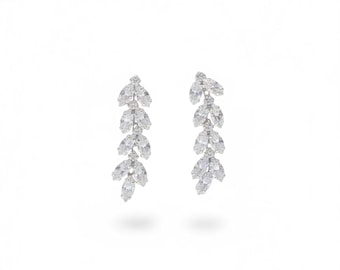 Leaf Crystal Stud Earrings: Bridal Marquise CZ Glam