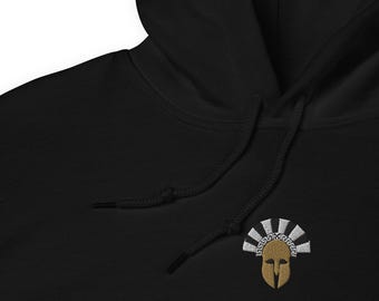 Corinthian Helmet Hoodie – Embroidered Greek Spartan Warrior History Gift Sweatshirt