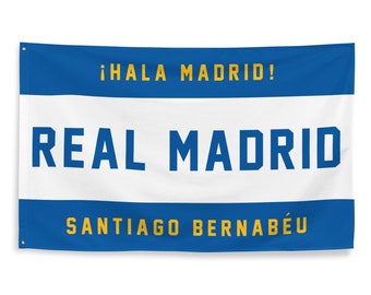 Bandera de fútbol del Real Madrid / Santiago Bernaubeu / Hala Madrid / Benzema / Liga de Campeones / Vinicius Jr / Toni Kroos