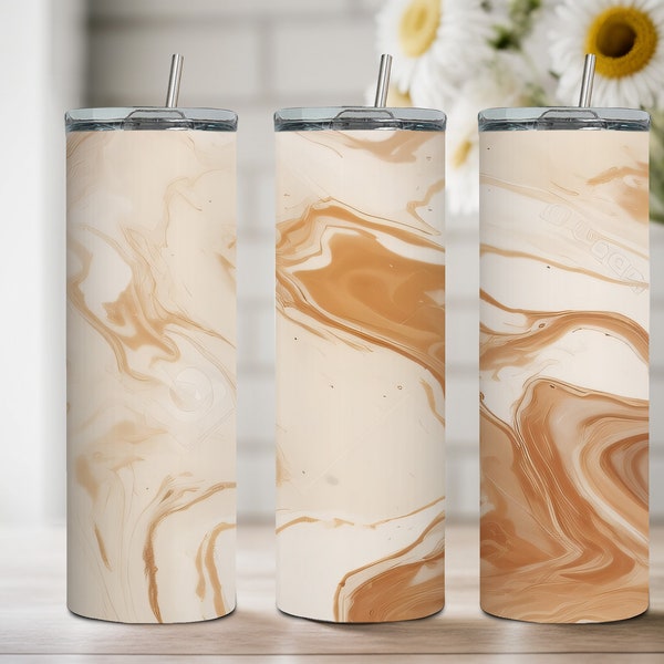 Seamless Brown Cream White Marble Print 20 oz Skinny Tumbler | 4 PNG Files High Quality 3D Embroidered