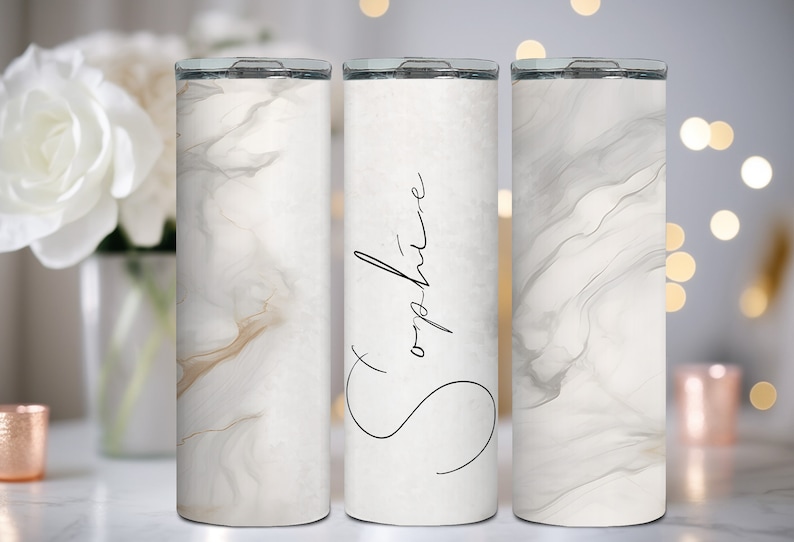 Add Your Own Name White Gold Grey Marble Sublimation Tumbler Seamless Sublimation Designs