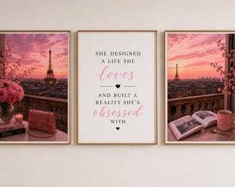 Pink Paris Wall Art Prints Set | Feminine Luxury Decor, Dreamy Sunset Posters (Digital Download)