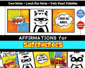 Superhero Affirmation Cards for Kids: Printable Lunch Box Notes (PDF)