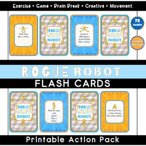Movement Cards for Kids – Rogue Robot Game - Printable Kit – Yoga Class Brain Break Games – PE Physical Education Gym Activity - Home School