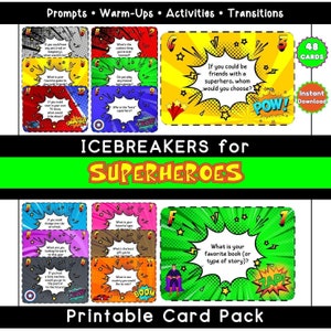 Superhero Icebreaker Cards for Kids – Printable Classroom Activity - Getting to Know You Game Back-to-School Teacher Resource Team Building