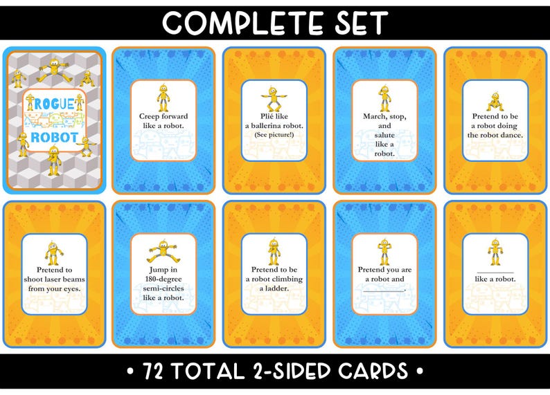 Rogue Robot movement flashcards for kids Printable movement active play learning game Educational STEM movement activities
Sci-fi exercise fitness cards
Printed robot action card game
Kids' robotic challenge
Robot-themed brain break activity cards