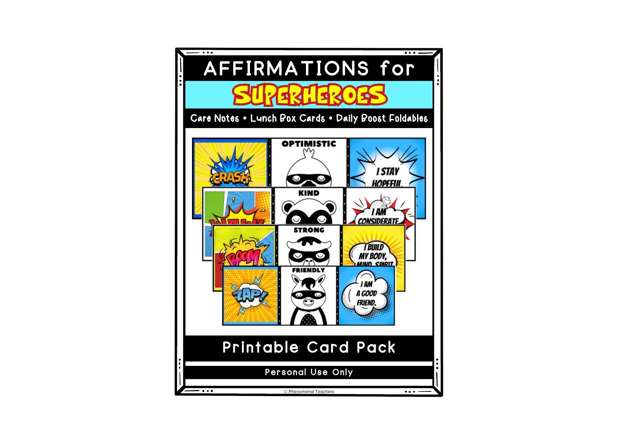 Superhero Affirmation Cards for Kids: Printable Lunch Box Notes (PDF ...