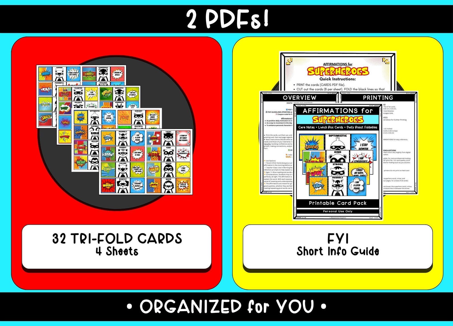 Superhero Affirmation Cards for Kids: Printable Lunch Box Notes (PDF ...