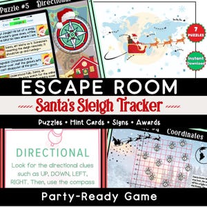 Christmas Escape Room for Kids and Family | Santa&#39;s Sleigh Tracker Printable Game | DIY Winter Holiday | Mystery Puzzle Fun | Party Activity