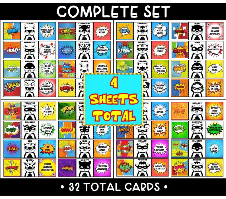 Superhero Affirmation Cards for Kids: Printable Lunch Box Notes (PDF ...