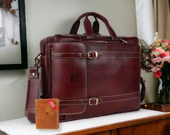 Set aus Laptoptasche und Geldbörse aus echtem Leder, Büro-Begleitpaket, wasserabweisender, vielseitiger, umwandelbarer Rucksack für Herren, Büro-Reisetasche