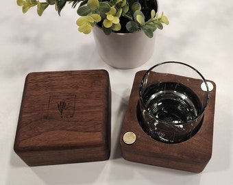 Handmade Engraved Whiskey Glass and Personalized Walnut Gift Box