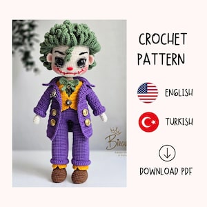 Amigurumi doll Crochet Pattern: Purple Jacket, Green Hair (PDF Tutorial)