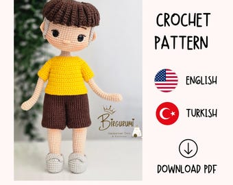 Amigurumi Pattern Sosuke doll, Crochet Gifts Plush Printable PDF Tutorial English and Turkish