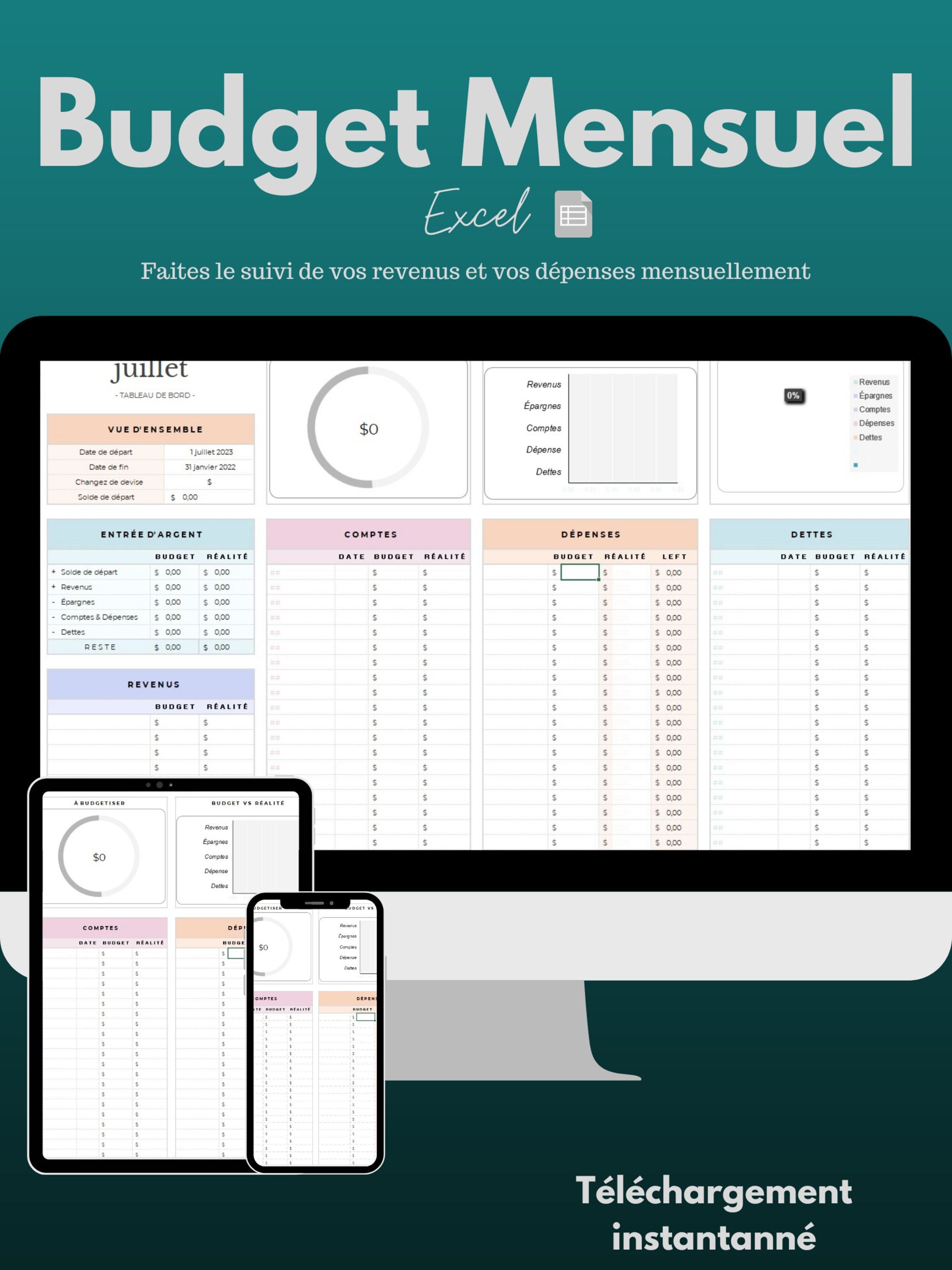 Feuille de calcul du budget pour Excel modèle de budget - Etsy Canada