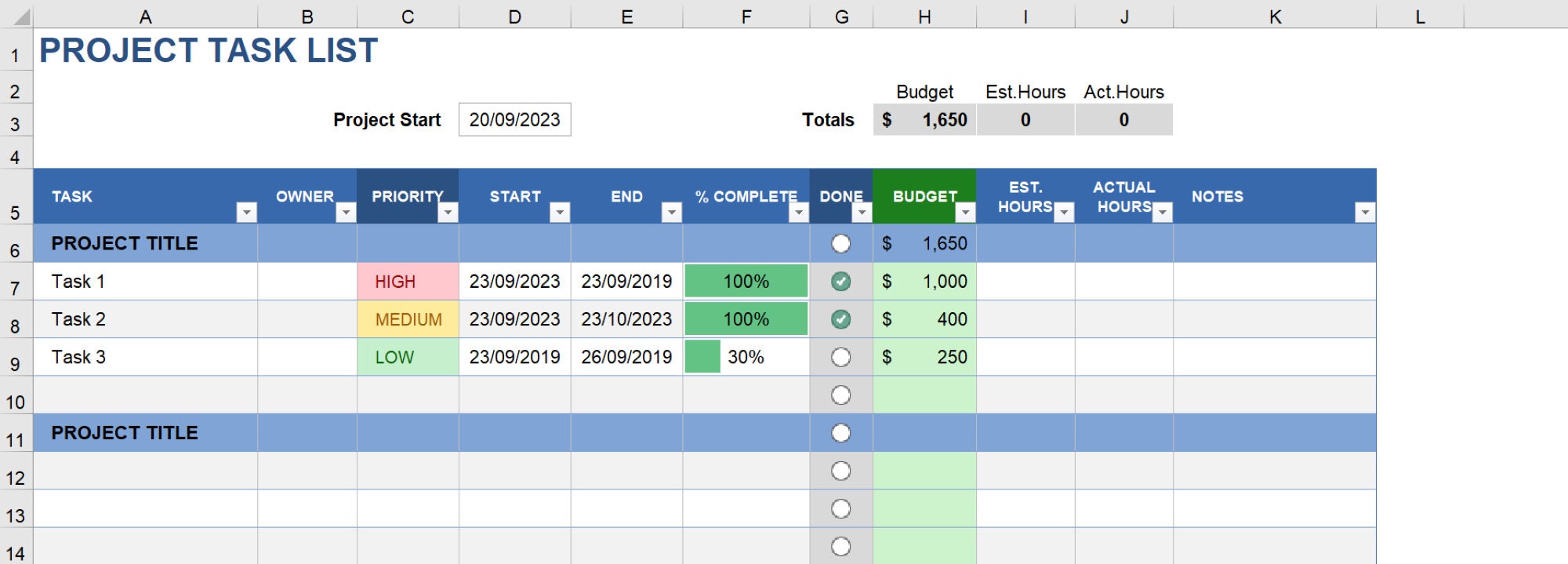 Project Task List Template - Etsy