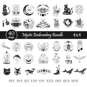 40 mystieke machineborduurontwerp, Witchy and Celestial-borduurbundel, maan en sterren machineborduurontwerp, magisch borduurwerk