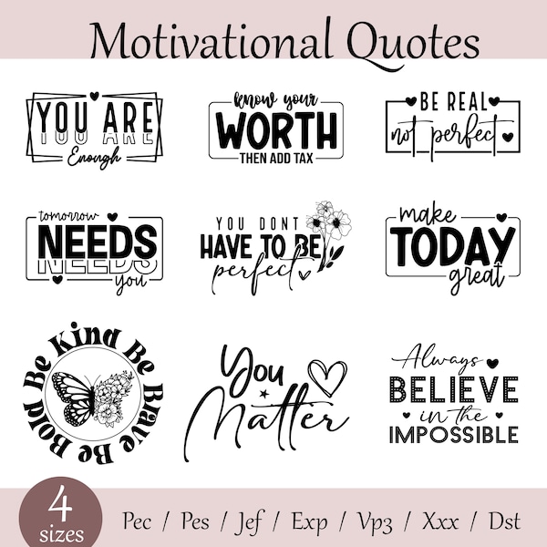 Boho Inspirational Embroidery Bundle, Floral Quotes Embroidery Machine Design, You are Enough Embroidery Design, 4 sizes, Instant Download