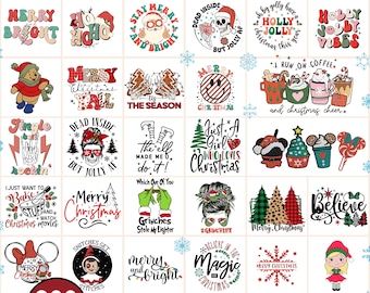 May include: A collection of 200 Christmas embroidery designs. The designs feature festive phrases, characters, and graphics, including Santa Claus, skulls, gingerbread men, and Christmas trees. The color palette includes red, green, white, and black.