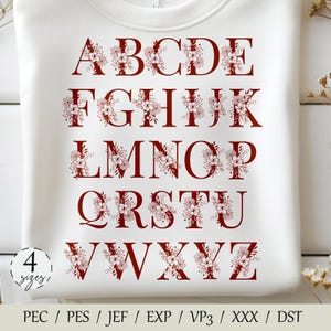 Bordado de fonte floral, desenhos de bordado de máquina de alfabeto de flores completas de A a Z, letras maiúsculas, 4 tamanhos, download instantâneo
