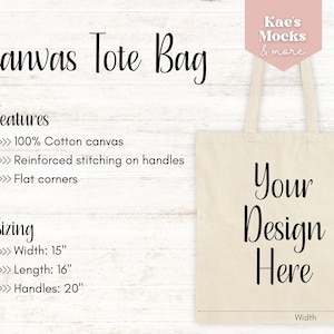 Canvas Tote Bag Size Chart, Features, Add Your Design Mockup, Cotton Tote Bags, Sizing Chart Template, Digital Mock up, Digital Image