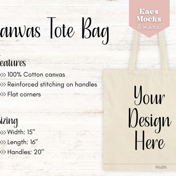 Canvas Tote Bag Size Chart, Features, Add Your Design Mockup, Cotton Tote Bags, Sizing Chart Template, Digital Mock up, Digital Image