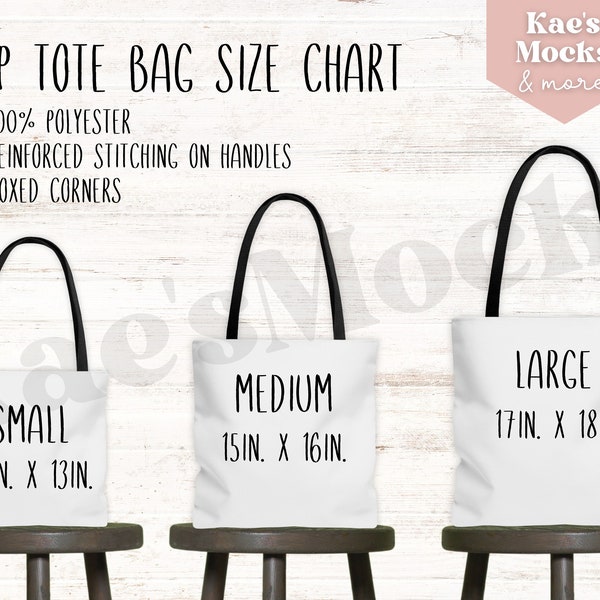 AOP Tote Bag Size Chart, Minimalist Mockup Bundle, All Over Print Tote Bags, Sizing Chart Template, Digital Mock up, Business Digital Image