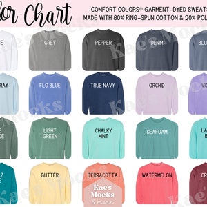 Carta de colores Comfort Colors 1566, Opciones de color CC1566, Carta de colores de maqueta de listado de sudaderas, Carta de maquetas, Opciones de color, Impresión bajo demanda
