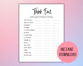 Think fast trivia game, birthday party game, adult party game, teen party game, printable party game, icebreaker game, family game night