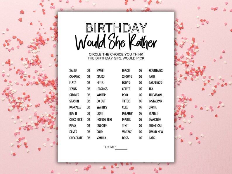 Birthday Would She Rather, Printable Party Game for Her, Adult Birthday ...