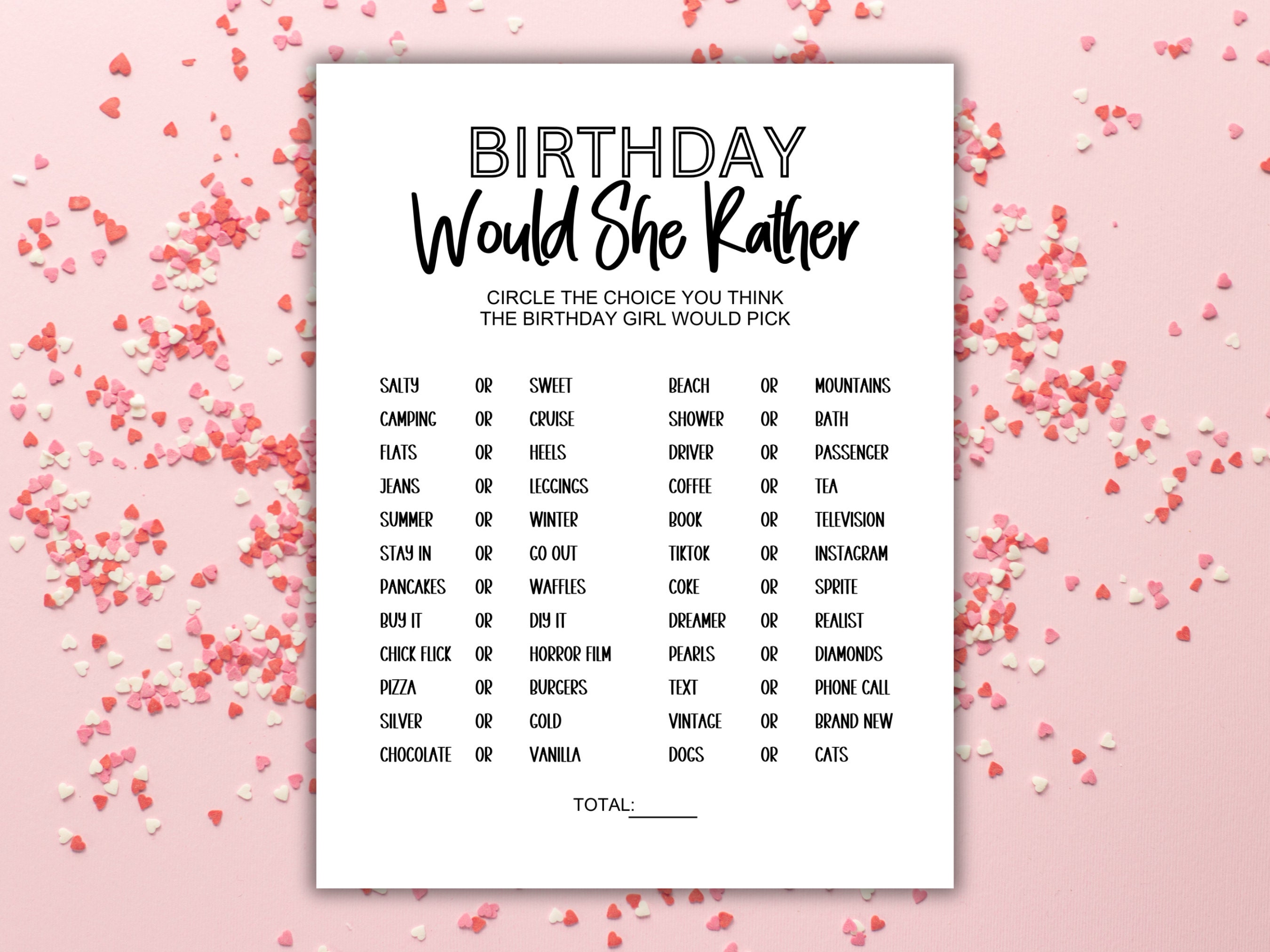 Birthday Would She Rather, Printable Party Game for Her, Adult Birthday ...