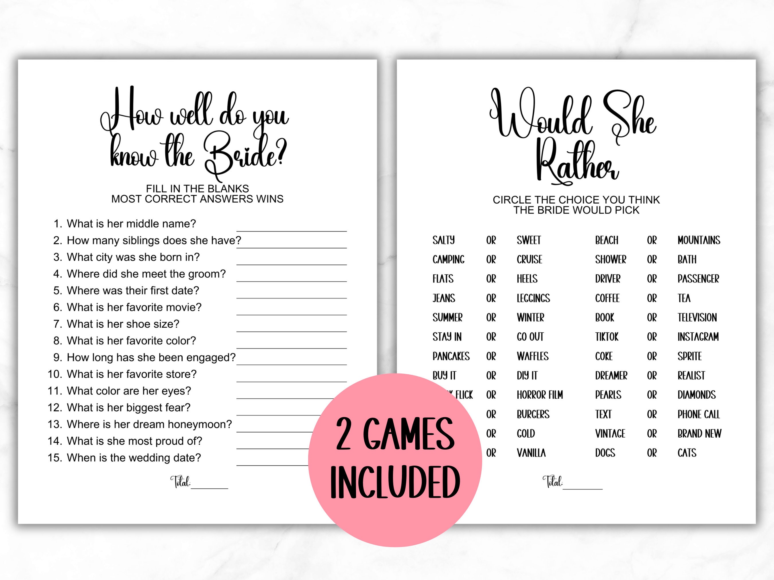 She Games Bridal Shower Games Minimalist Bridal Shower Bundle Printable Shower ...