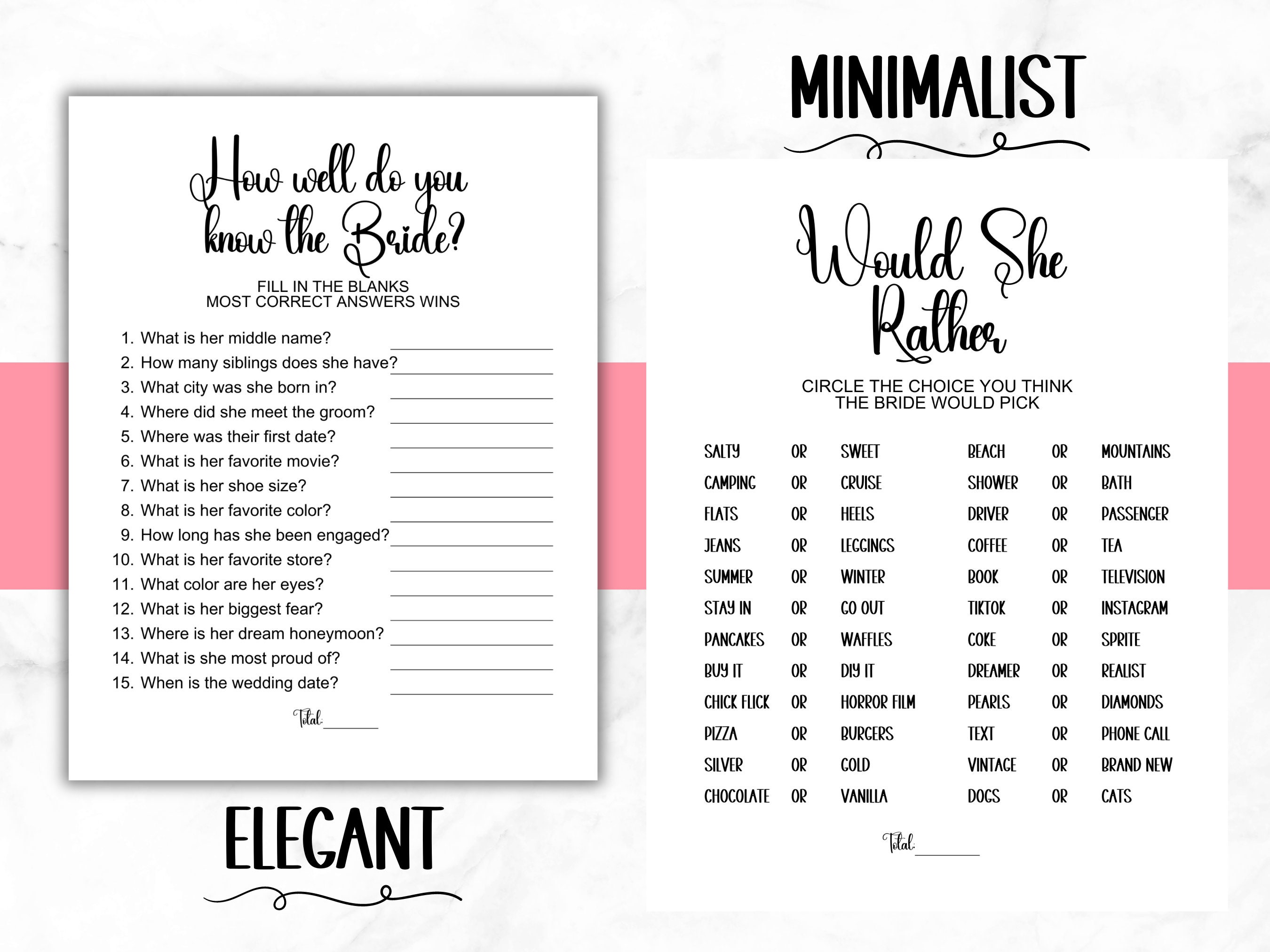 Bridal Shower Games Minimalist Bridal Shower Bundle Printable Etsy