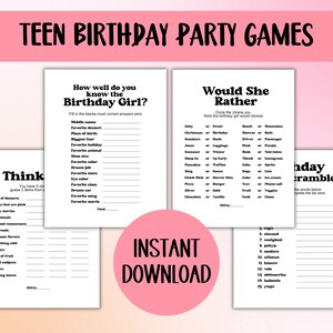 Paquete de fiesta de cumpleaños para adolescentes, paquete de juegos de fiesta de cumpleaños retro, ¿preferiría ella, qué tan bien conoces a la cumpleañera, trivia de cumpleaños?