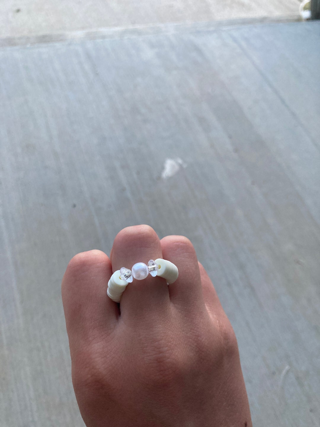 Beige Peal Clay Bead Ring - Etsy