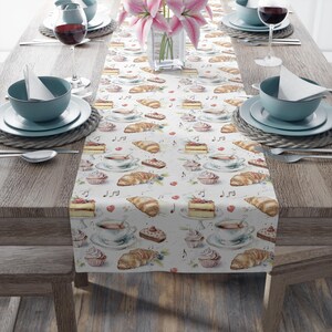 Charming Kitchen Table Runner, Coffee Art Decor, Perfect for Tea Parties, Family Gatherings, Home Decor, Holiday Celebrations
