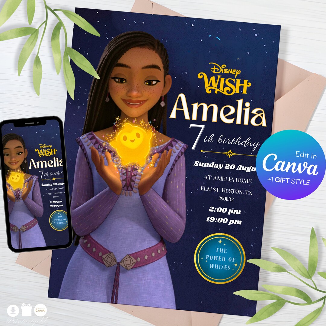 Wish Disney Birthday Invitation Editable Birthday Invitation Digital