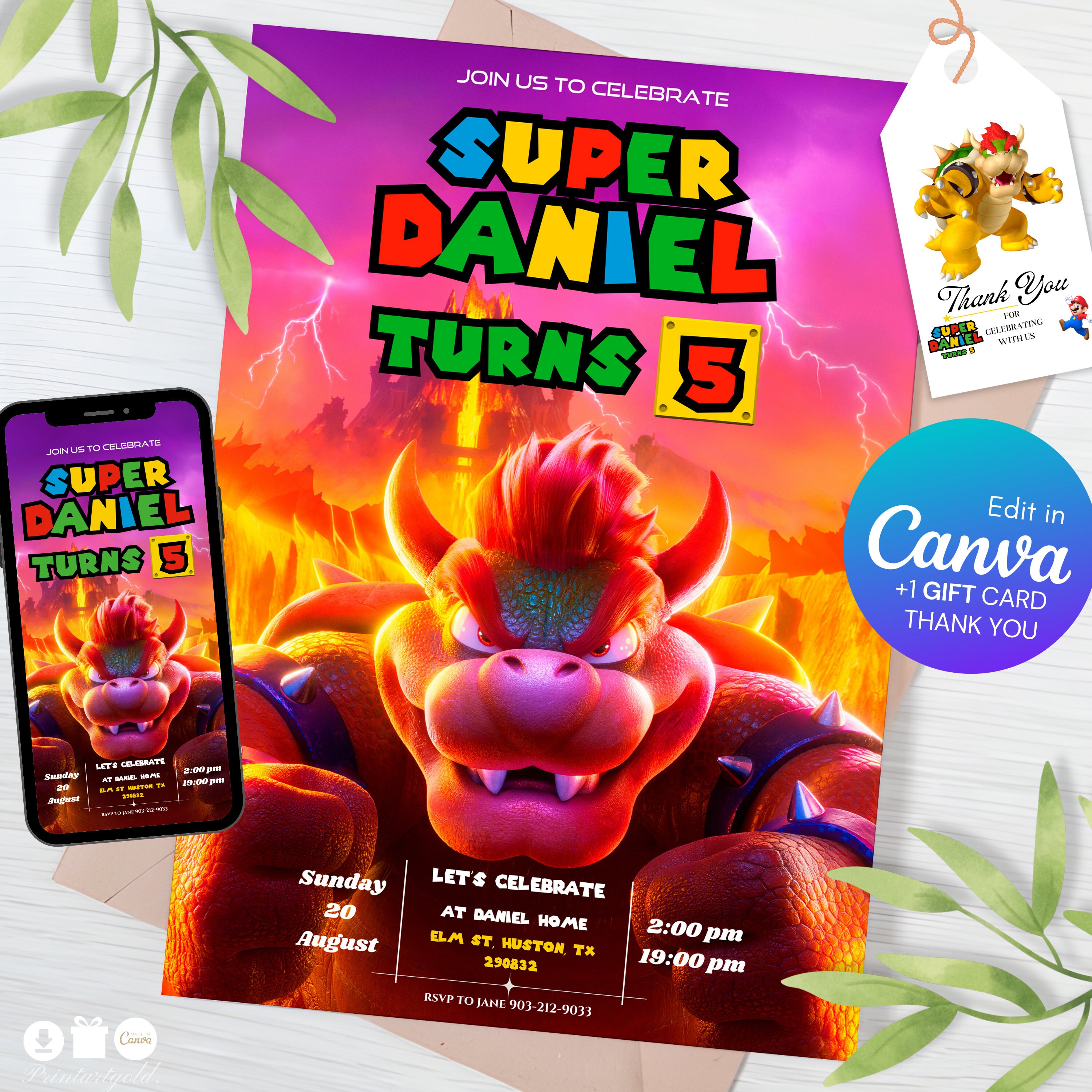 Super Mario Birthday Invitation Birthday Invitation Super Mario