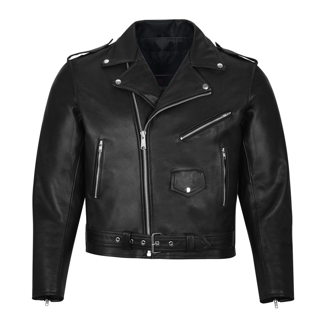 Brando Leather Motorcycle Jacket Men 100% Genuine Cowhide