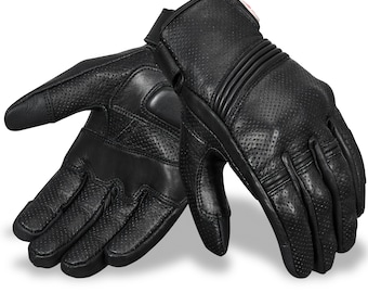 Leather Motorcycle Gloves for Men- 100% Cowhide Leather Biker Gloves, Touchscreen, Breathable, Knuckle Protection