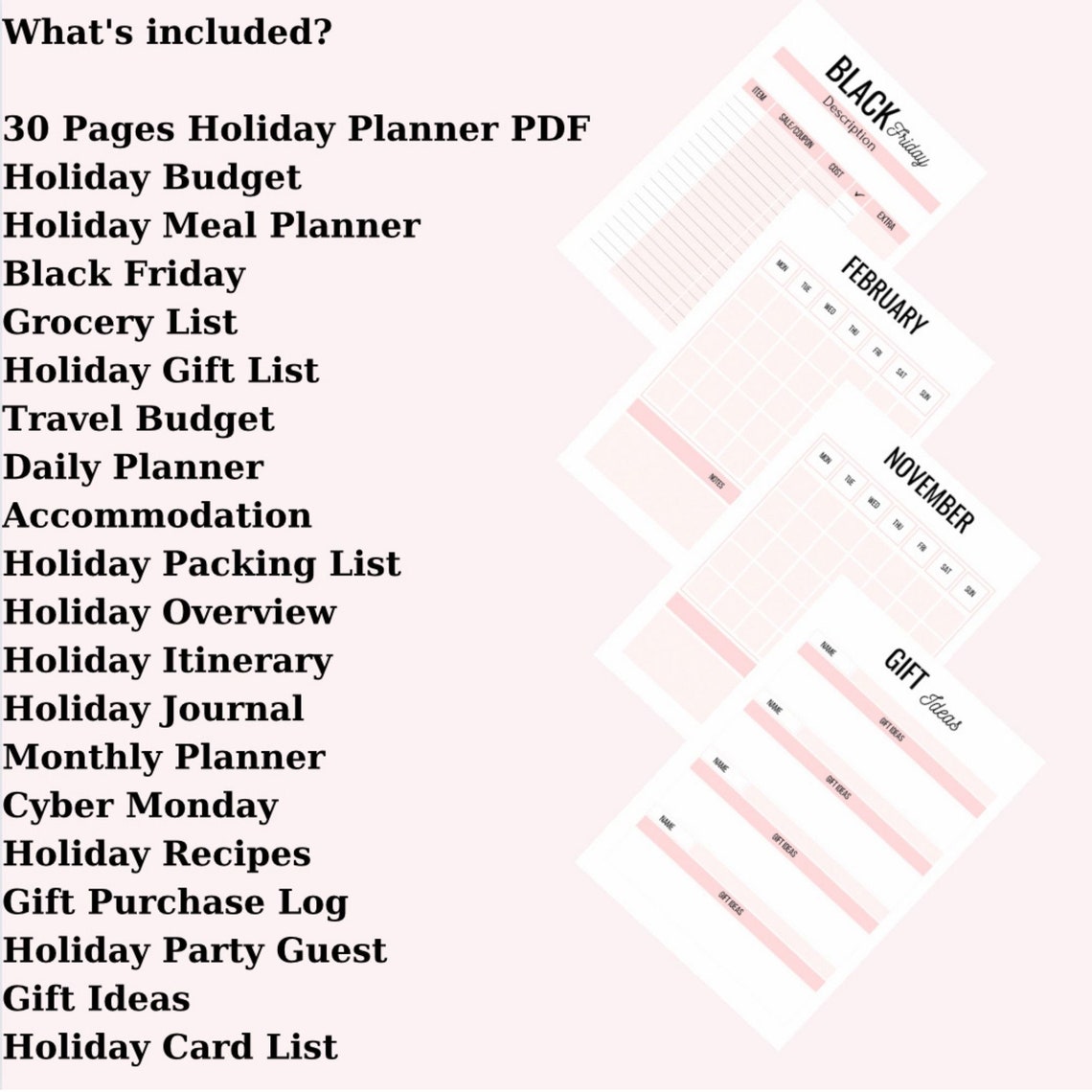 Holiday Planner Printable Travel Planner Holiday Shopping Etsy