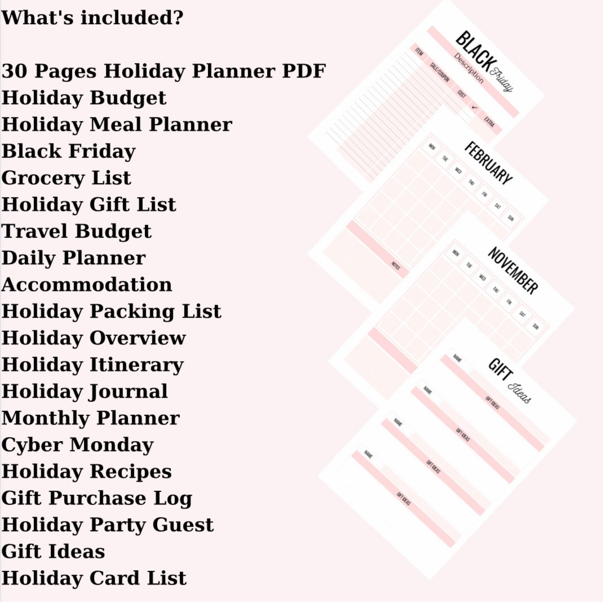 Holiday planner printable travel planner holiday shopping etsy
