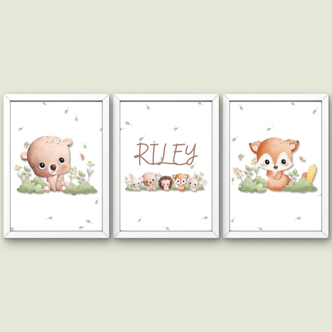 Set of 3 Jungle Animal Nursery Decor Wall Art Print Etsy
