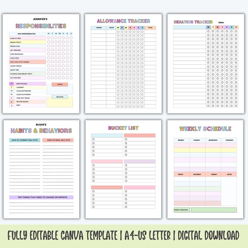 Editable Chore Chart for Multiple Kids Daily Checklist Canva,editable ...