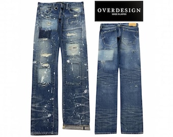 Vintage jaren 90 Japan over design creatie zelfkant noodlijdende patches verfspatten jeans