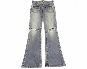 Vintage Y2K japanische Marke Buschhose verblasst waschen Distress zerrissene Jeans mit weitem Bein Flare Jeans